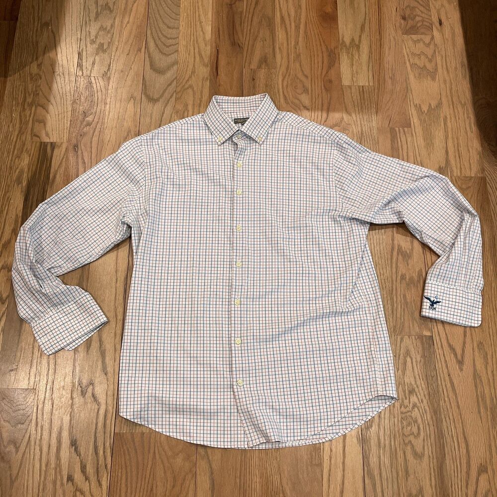 Peter Millar Summer Comfort Men's L Golf Button Down Shirt White Red Blue Plaid